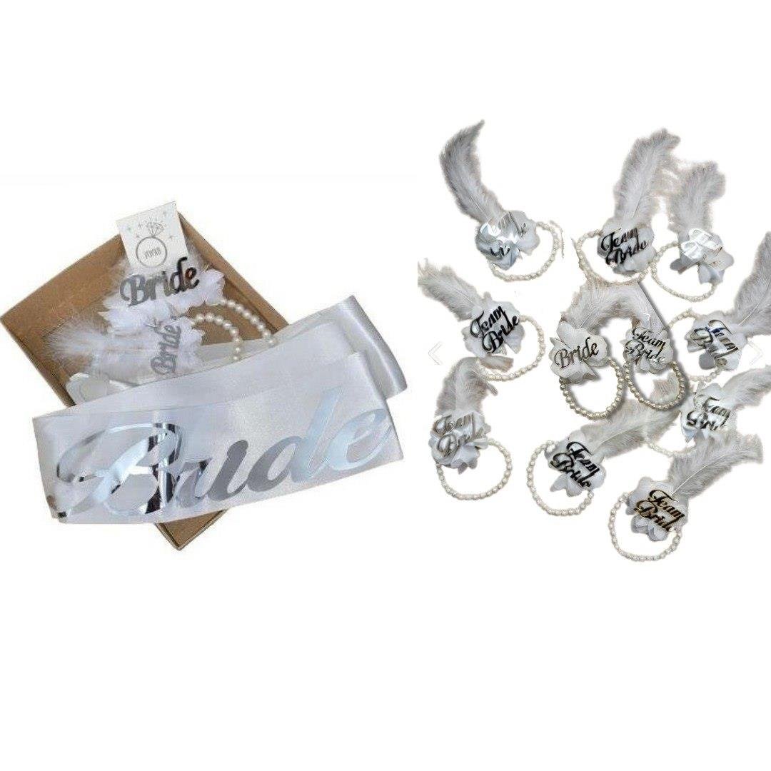 Bride Set, Bride Team  Bileklik Beyaz Gümüş