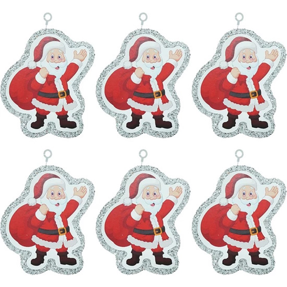 Çam Ağacı Süsü Gümüş Noel Baba 9x6 cm 6lı