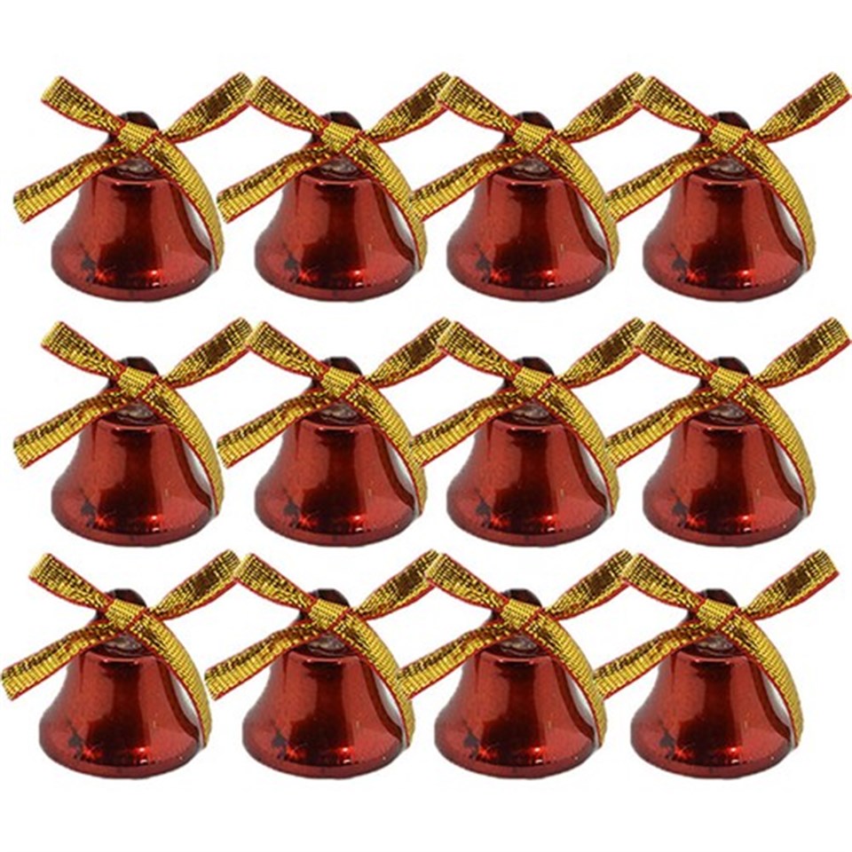 Çam Ağacı Süsü Kırmızı Çan 12lı 3cm