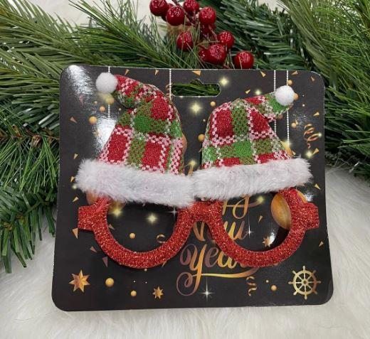 Ekose Desenli Noel Baba Şapkalı Gözlük