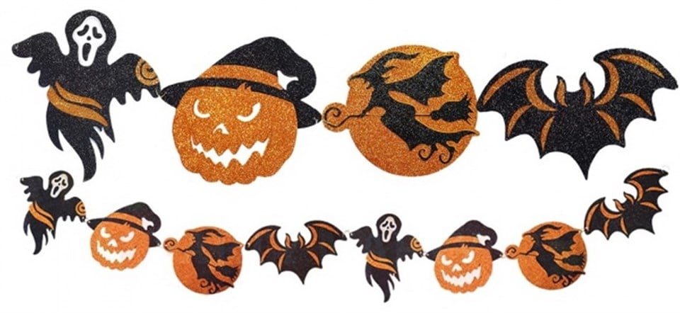 Halloween Figürleri Simli Kağıt Banner