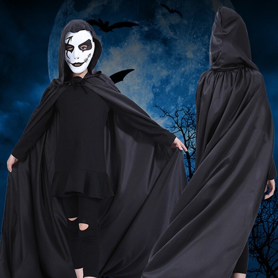 Kapişonlu Siyah Pelerin, 120cm