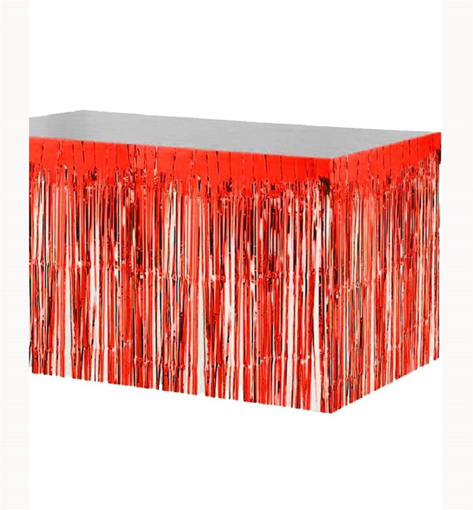 Kırmızı Folyo Püskül Masa Eteği