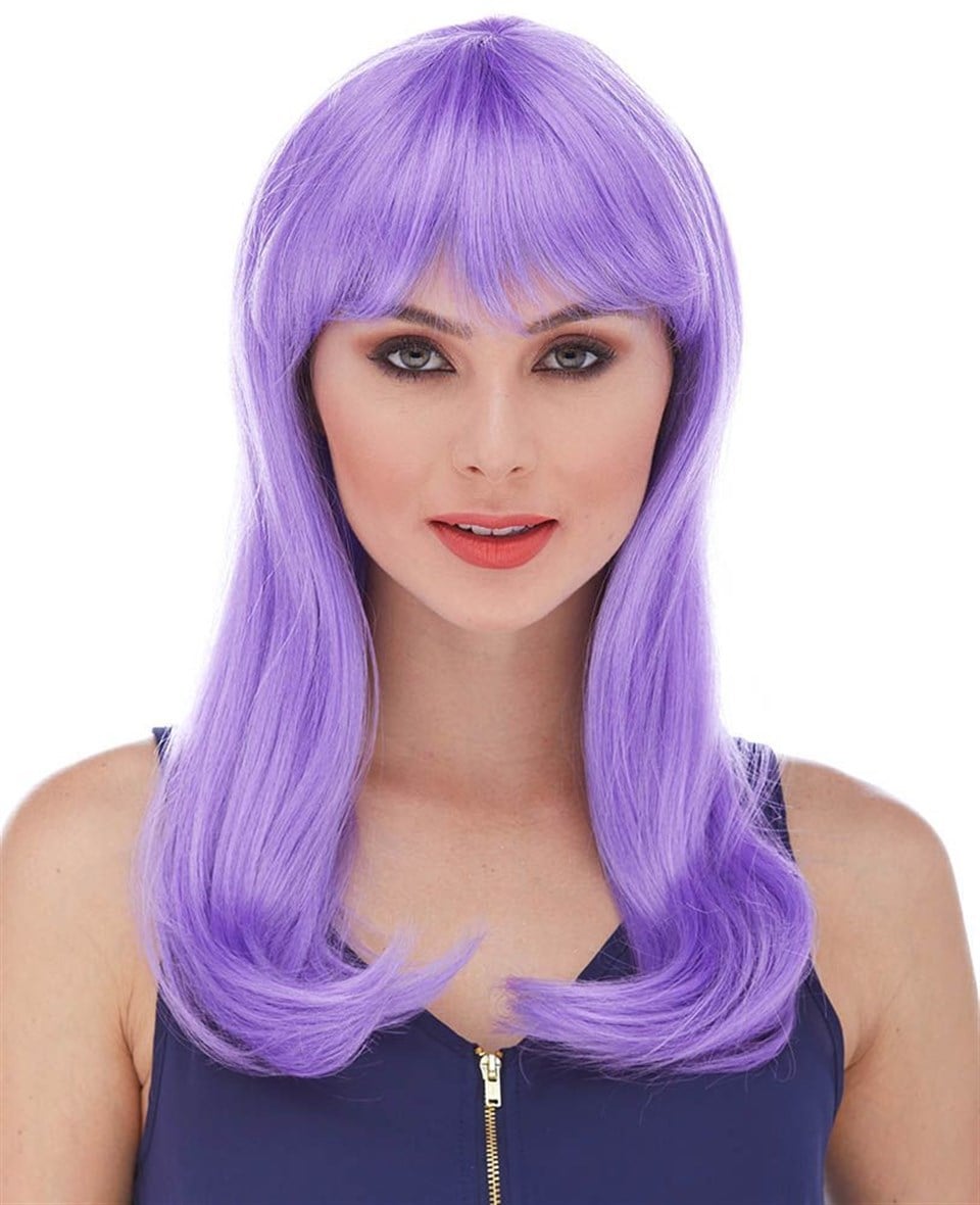Lila  Düz Uzun Peruk