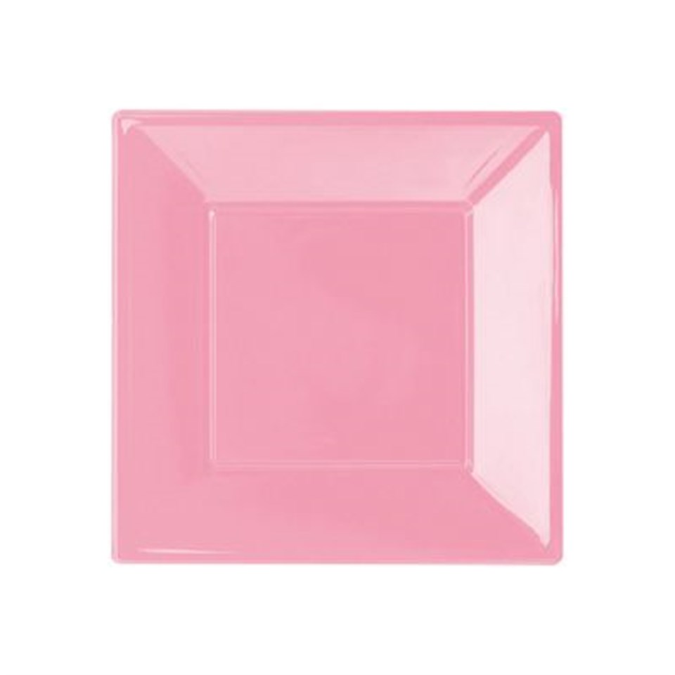 Pembe Kare Plastik Büyük Tabak 8li