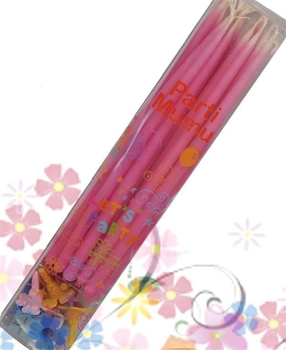 Pembe Uzun Altlıklı Mum 20'li