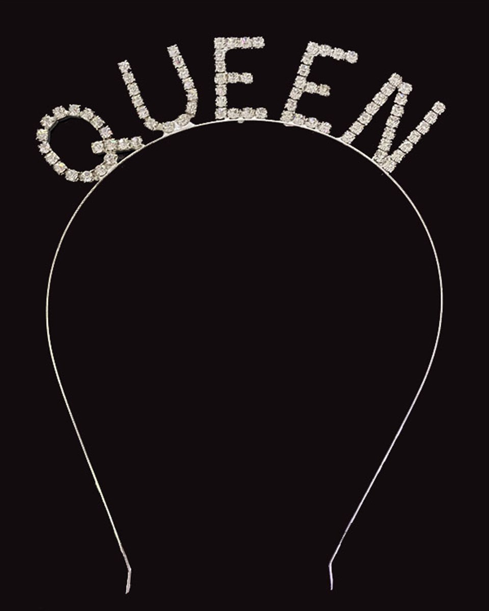 Queen Kristal Taşlı Gümüş Metal Taç