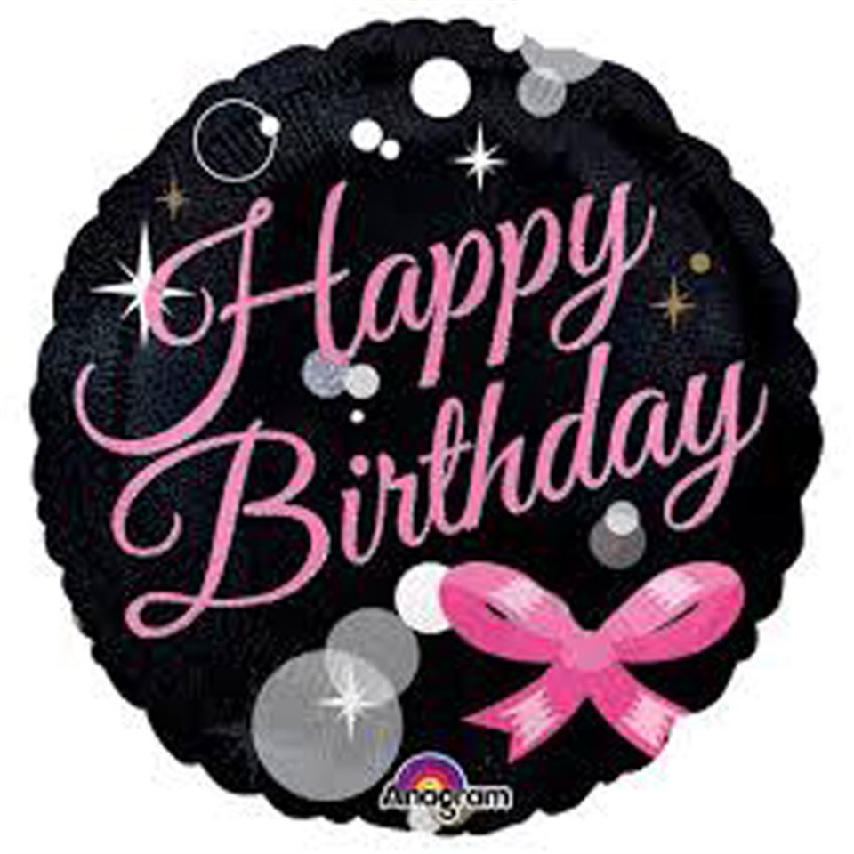 Siyah Pırıltılı Fiyonk Happy Birthday, Folyo Balon