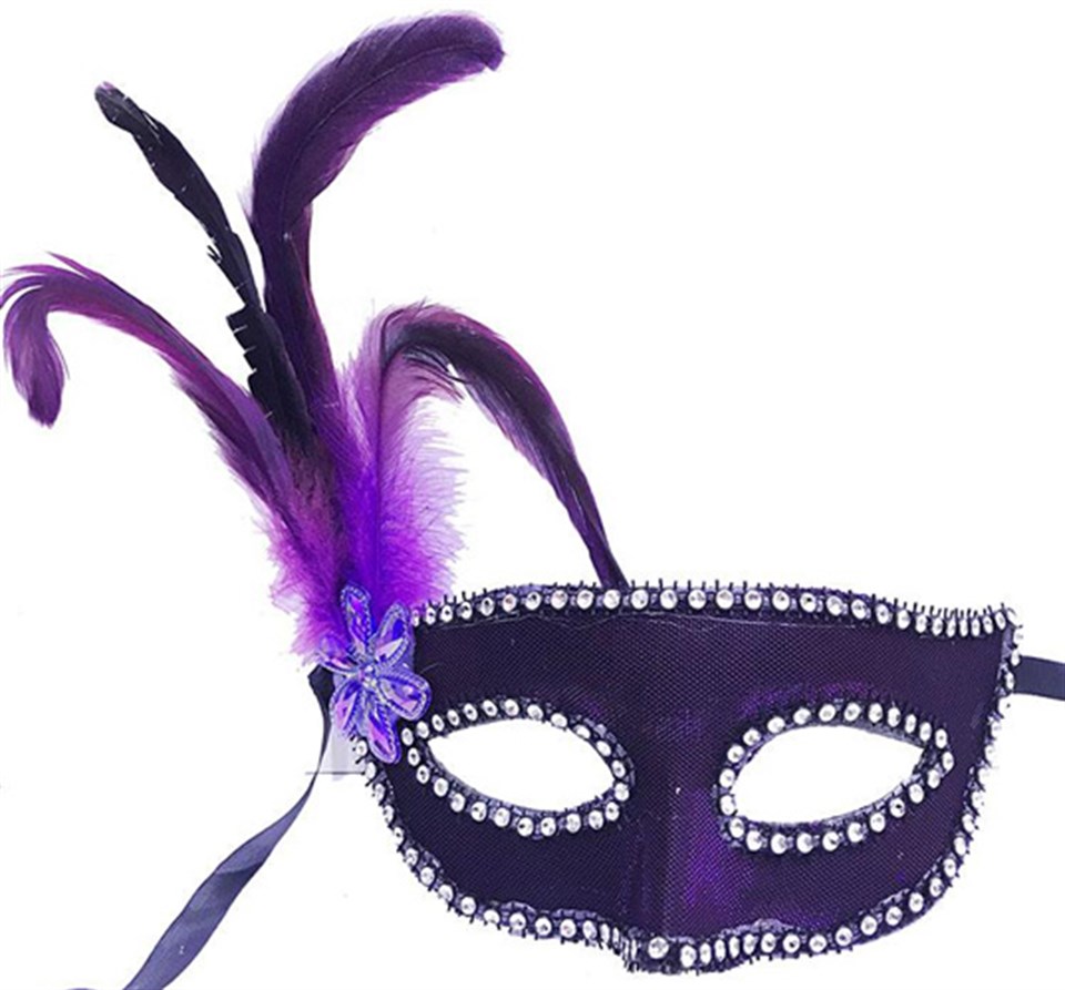 Tüylü Taşlı Mor Maske