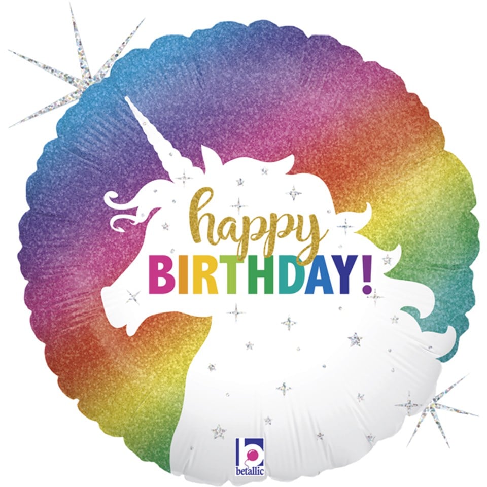 Unicorn Holographic Birthday Folyo Balon