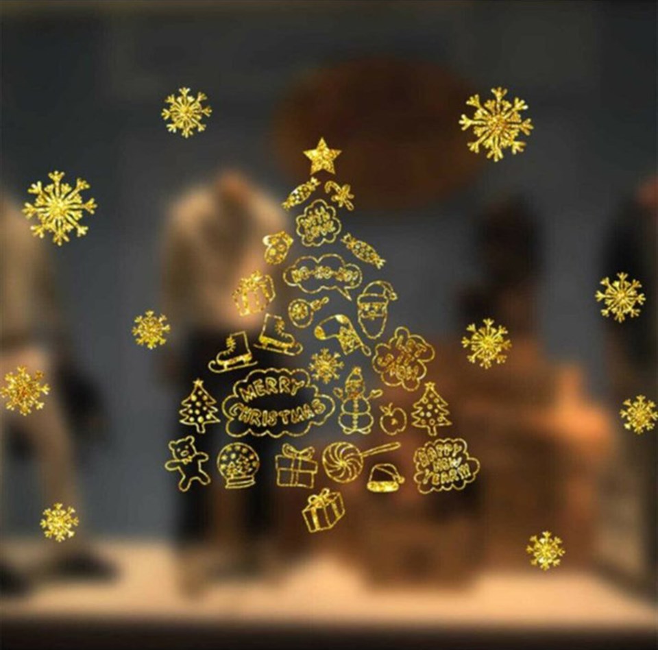 Yılbaşı Cam Sticker Gold Ağaç 55x75cm