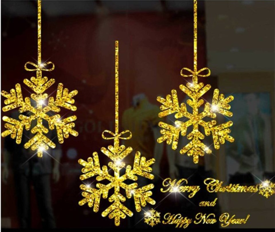 Yılbaşı Cam Sticker Gold Kar Tanesi 55x75cm