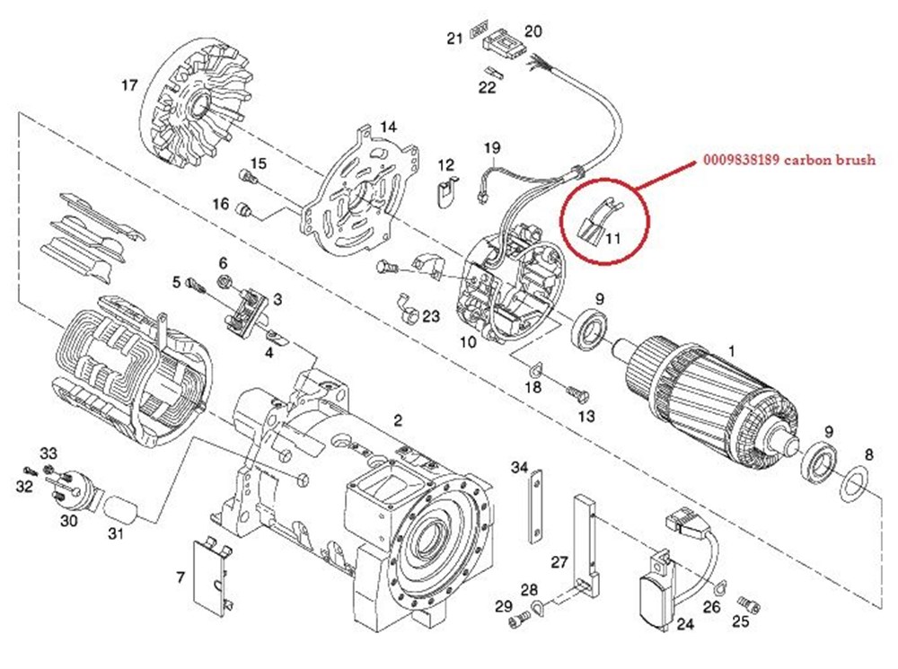 0009838189 Linde 335-02 yürüyüş motor kömürü