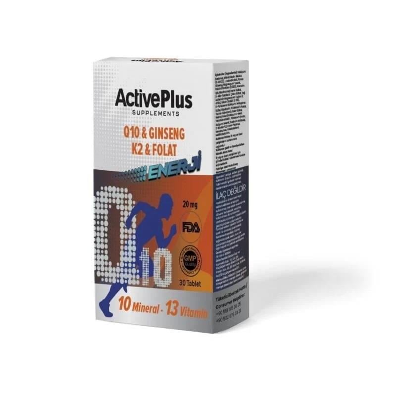 Active Plus Q10 Enerji Tablet Ginseng & K2 & Folat 30 Tablet-Active Plus