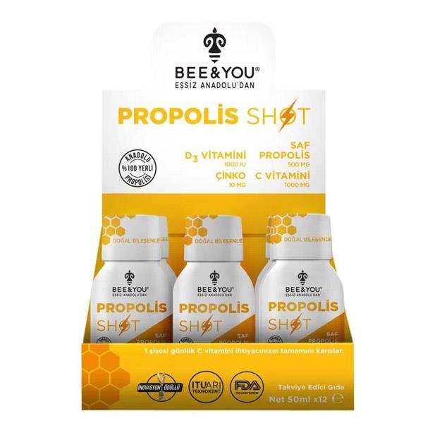 Bee & You Çinko + D3 + C Vitamini Shot Propolis 50 ml 12'li-BEE & YOU