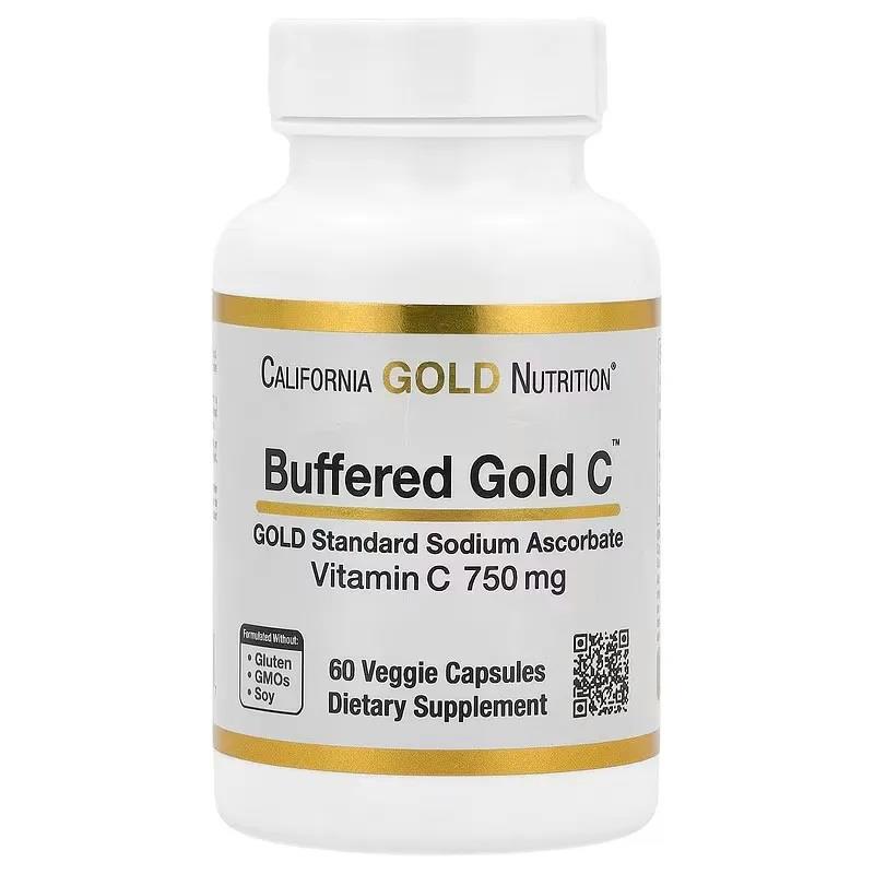 California Gold Nutrition Buffered Gold C Gold Standard Sodium Ascorbate Vitamin C 750 mg 60 Veggie Capsules-California Gold Nutrition