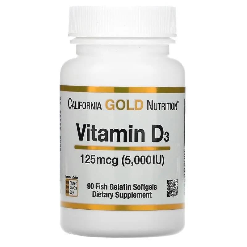 California Gold Nutrition Vitamin D3 125 mcg 5,000 IU 90 Fish Gelatin Softgels-California Gold Nutrition
