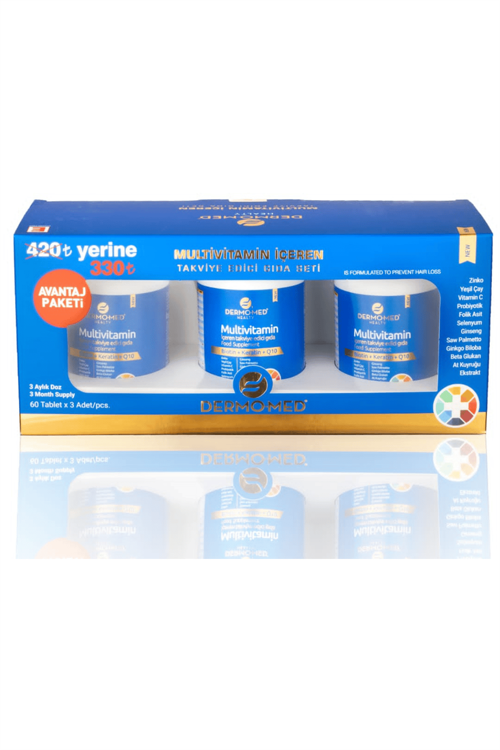 Dermo-Med Healty Avantaj Paketi Biotin + Keratin + Q10 800 mg 60 Tablet - 3 Adet-DERMOMED