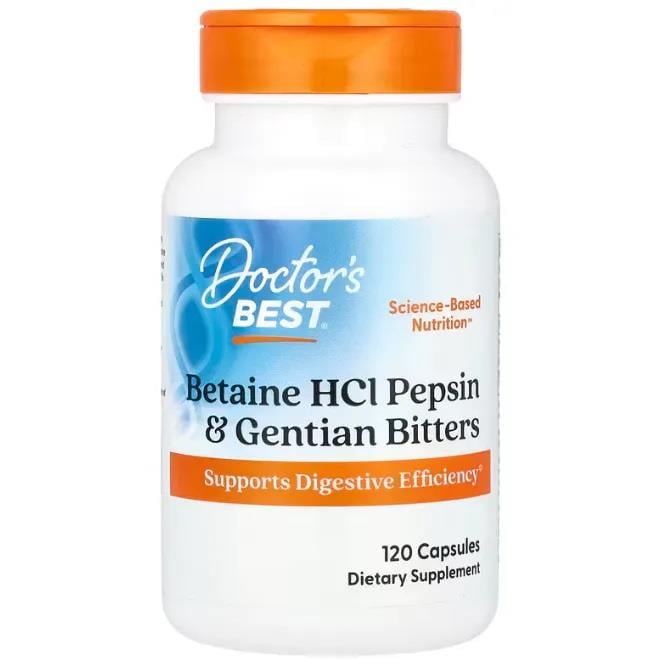 Doctor's Best Betaine HCL Pepsin Gentian Bitters 120 Capsules-Doctor's Best