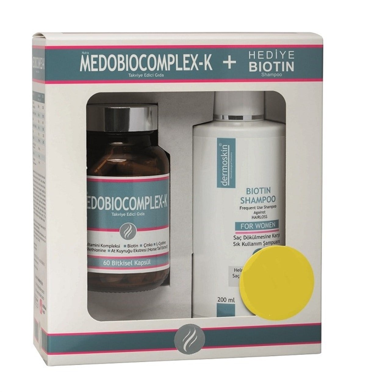 Dermoskin Medobiocomplex-K 60 Kapsül (Kadın) & Hediye Biotin Şampuanı 200 Ml Kadın