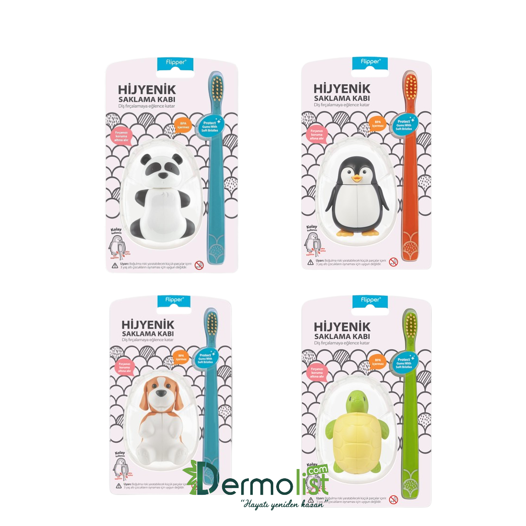 Flipper Animals Hijyenik Saklama Kabı + Çocuk Diş Fırçası Seti-Rocs