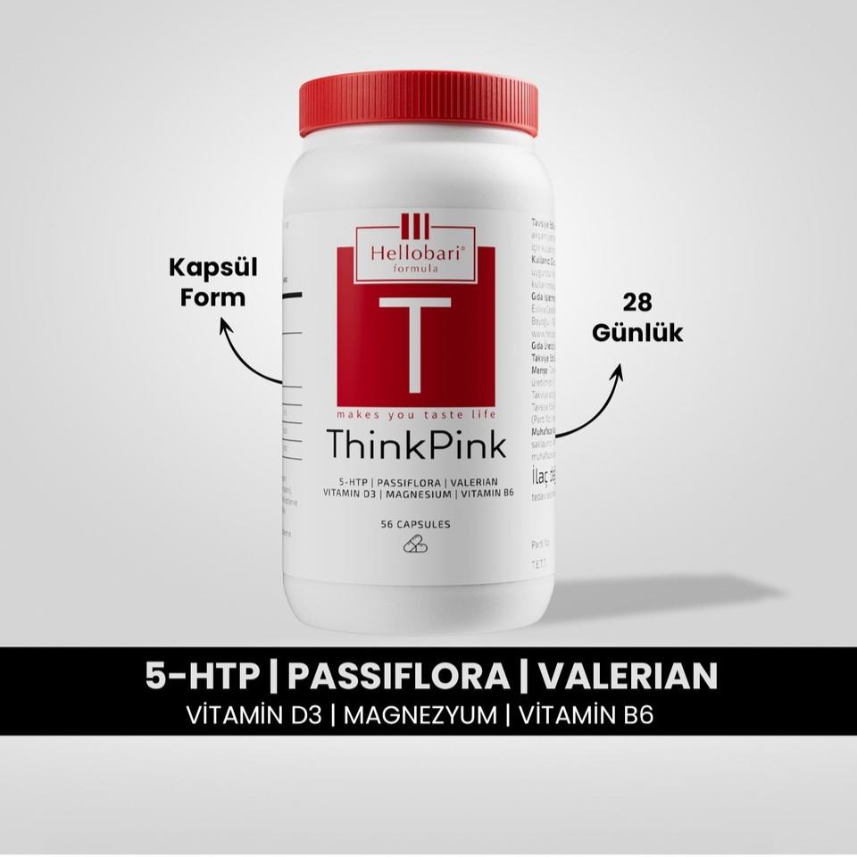 Hellobari Formula Thinkpink 5-HTP Passiflora Valerian 56 Kapsül-Hellobari Formula