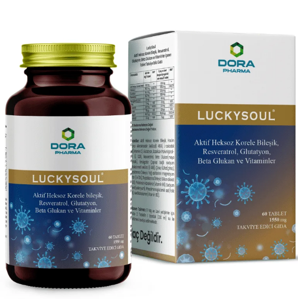 Luckysoul Aktif Heksoz Korele Bileşik Resveratrol Glutatyon Beta Glukan ve Vitaminler 60 Tablet-LUCKYSOUL