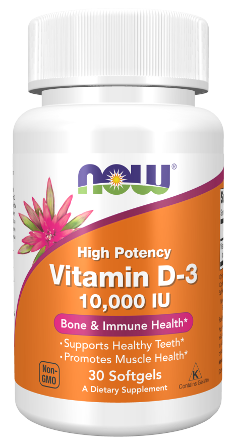Now Foods High Potency Vitamin D-3 250 mcg 10,000 IU 120 Softgels-NOW FOODS