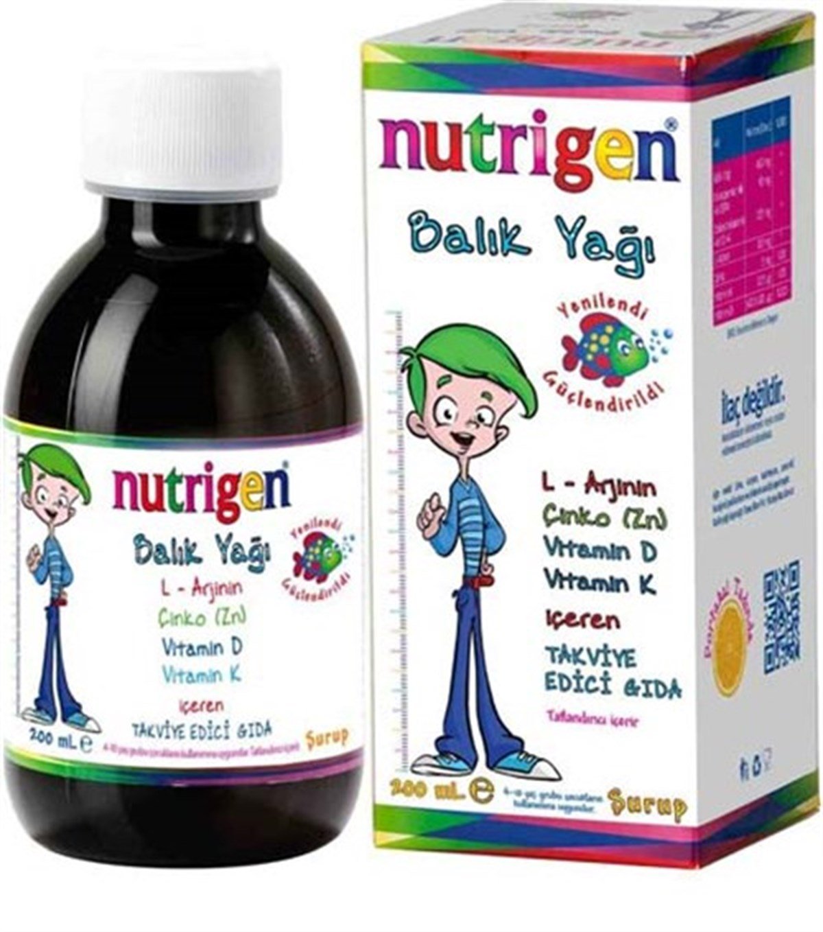 Nutrigen Balık Yağı L-Arjinin Çinko Vitamin D Vitamin K İçeren Şurup 200 Ml