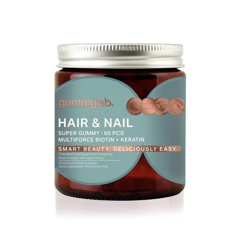 Suda Vitamin Gummy Lab Hair & Nail Elma Aromalı 60 Gummies-Suda Vitamin Gummy Lab