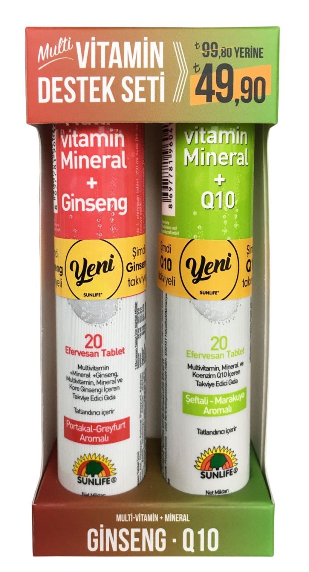 Sunlife Multivitamin Destek Seti - Multi Vitamin Ginseng 20 Tablet + Multivitamin Mineral Q10 20 Tablet