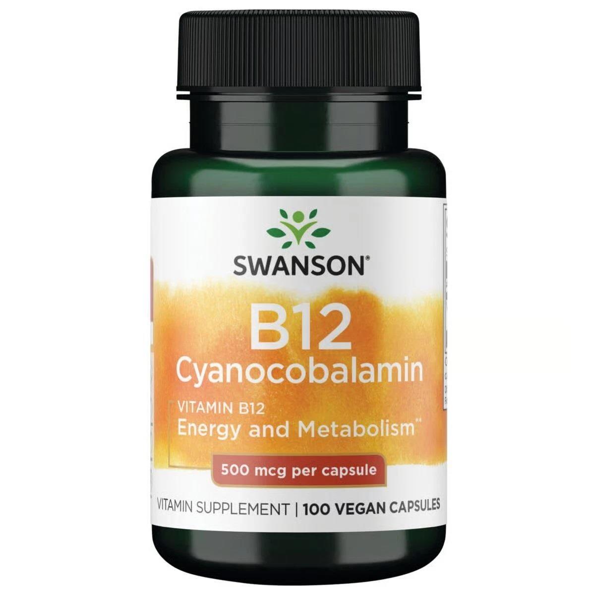 Swanson Vitamin B12 500 mcg Cyanocobalamin 100 Capsules-Swanson