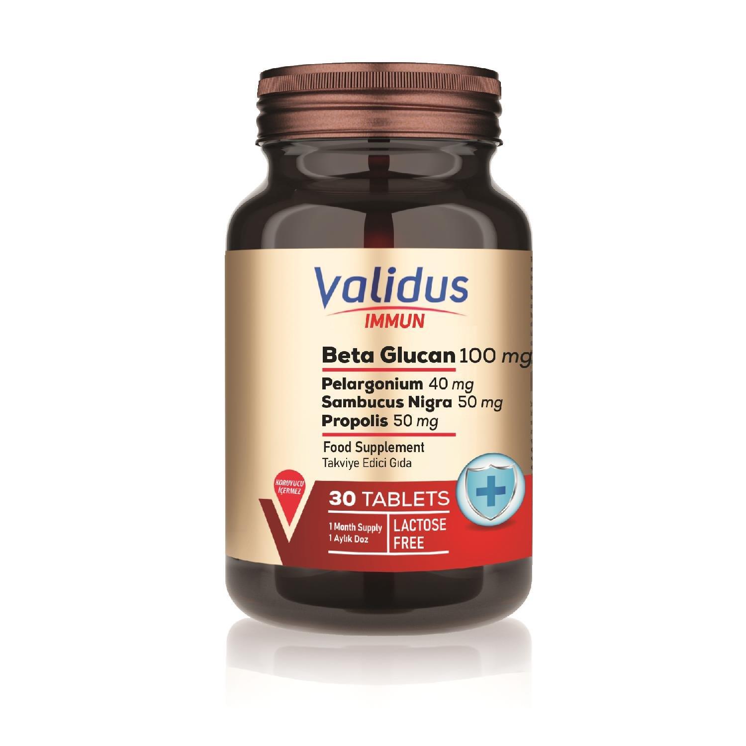 Validus İmmun Beta Glucan + Kara Mürver + Propolis 30 Tablet-Validus
