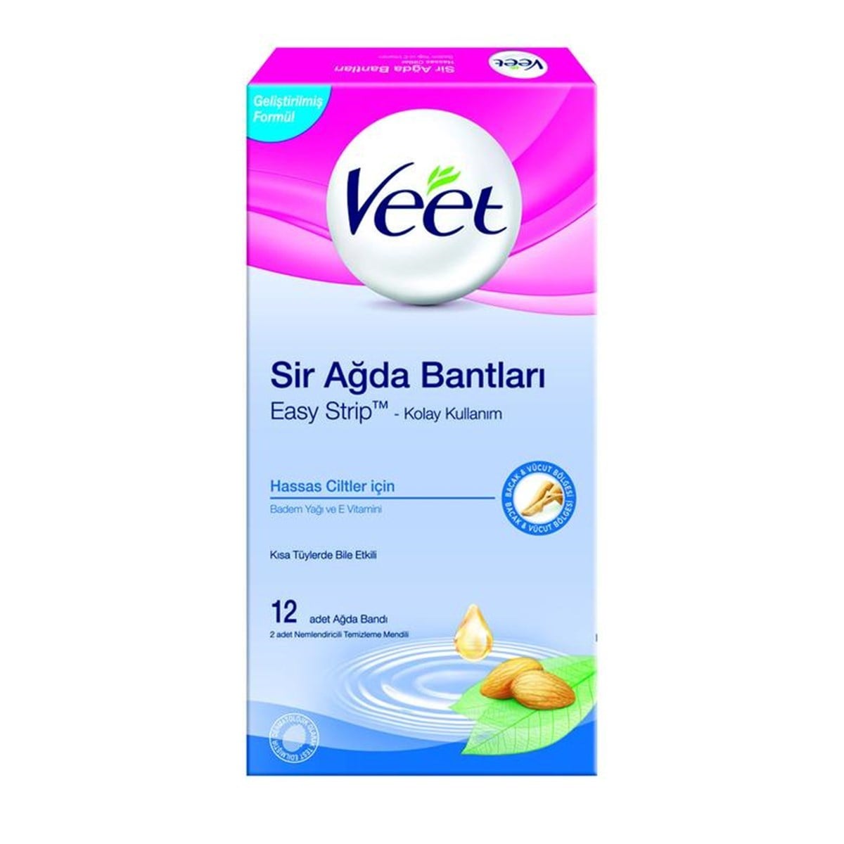 Veet Sir Ağda Bandı Kolay Kullanım 12 li Hassas Ciltler Mavi Kantaronlu