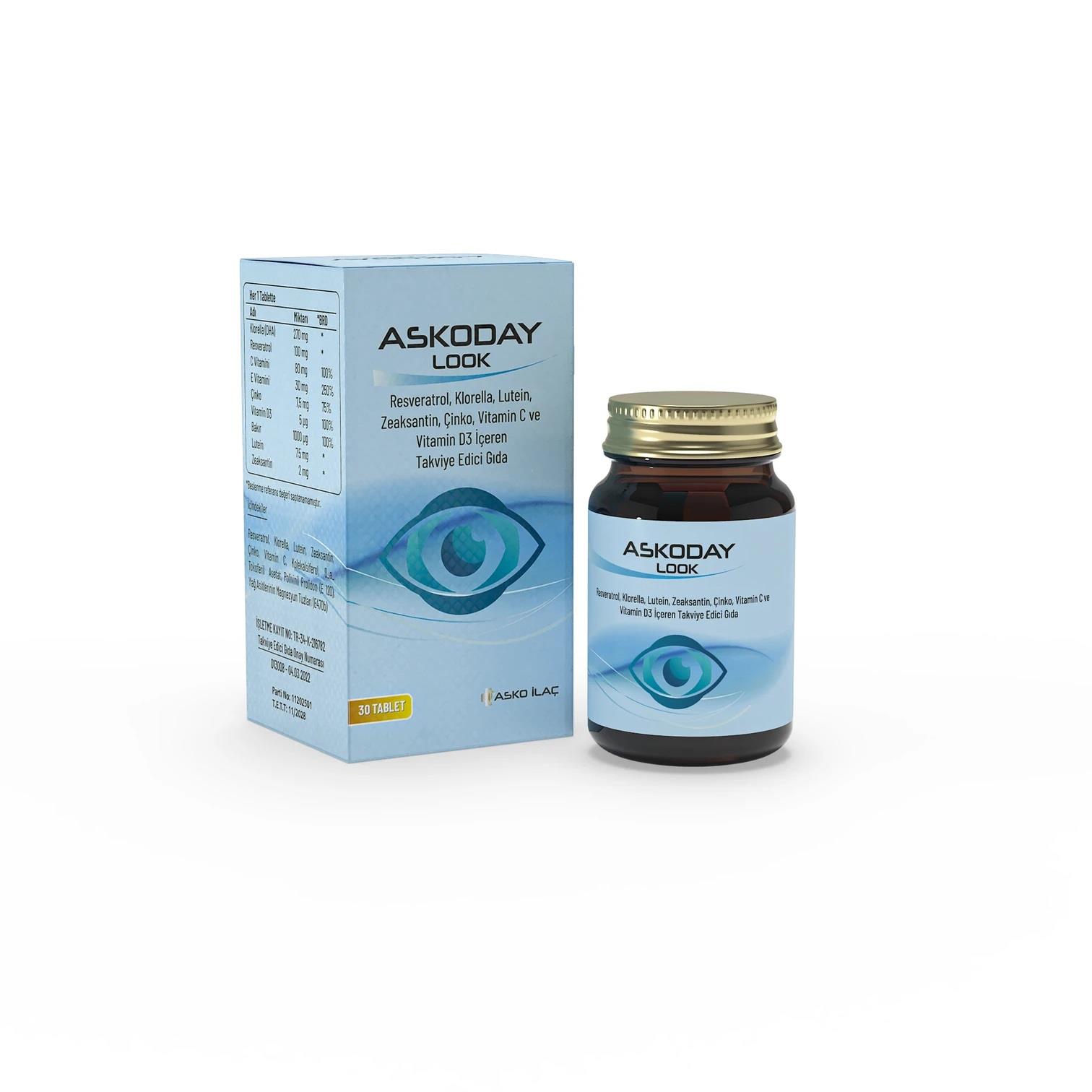 Asko İlaç Askoday Look Resveratrol Klorella Lutein ve Vitaminler 30 Tablet-Asko İlaç