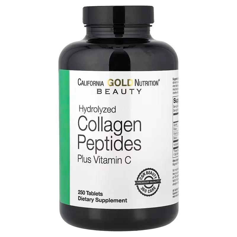 California Gold Nutrition Hydrolyzed Collagen Peptides Vitamin C Type I - III 250 Tablets-California Gold Nutrition