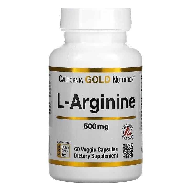 California Gold Nutrition L-Arginine 500 mg 60 Veggie Capsules-California Gold Nutrition