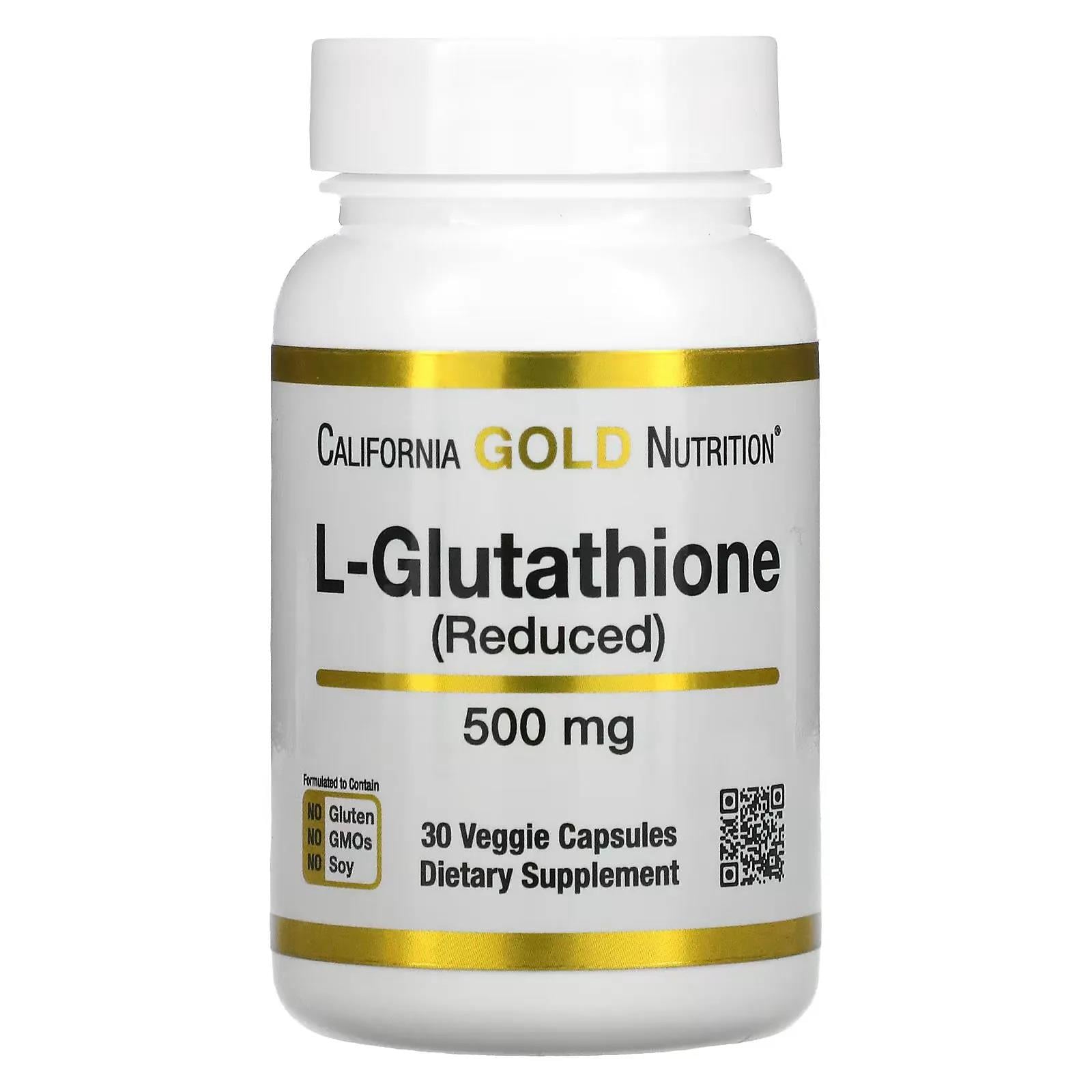California Gold Nutrition L-Glutathione Reduced 500 mg 30 Veggie Capsules-California Gold Nutrition