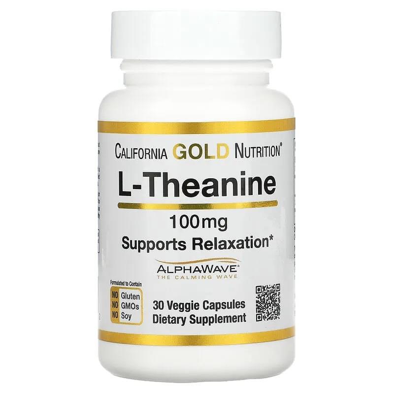 California Gold Nutrition L-Theanine Featuring Alphawave 100 mg 30 Veggie Capsules-California Gold Nutrition