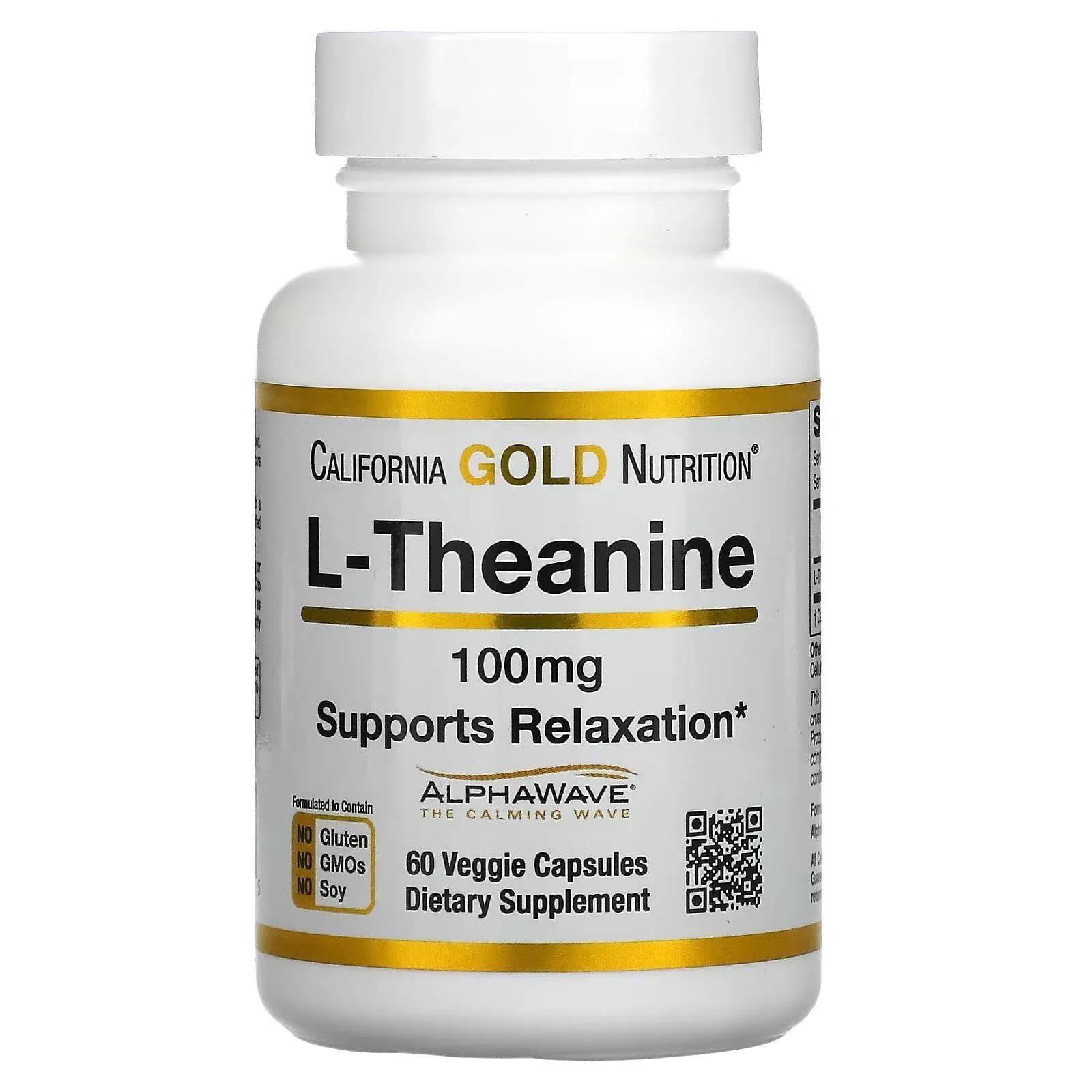 California Gold Nutrition L-Theanine Featuring Alphawave 100 mg 60 Veggie Capsules-California Gold Nutrition