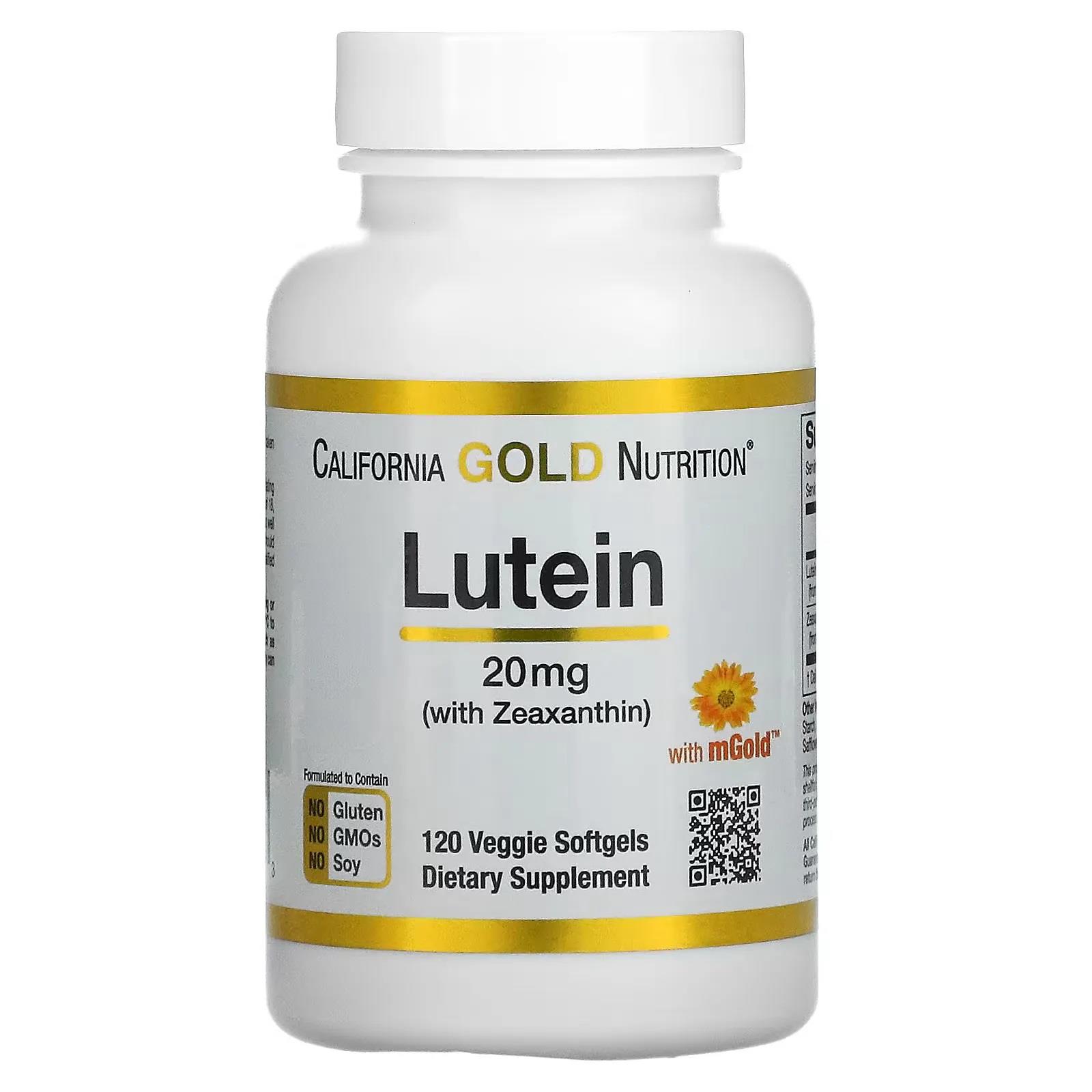 California Gold Nutrition Lutein With Zeaxanthin 20 mg 120 Veggie Softgels-California Gold Nutrition