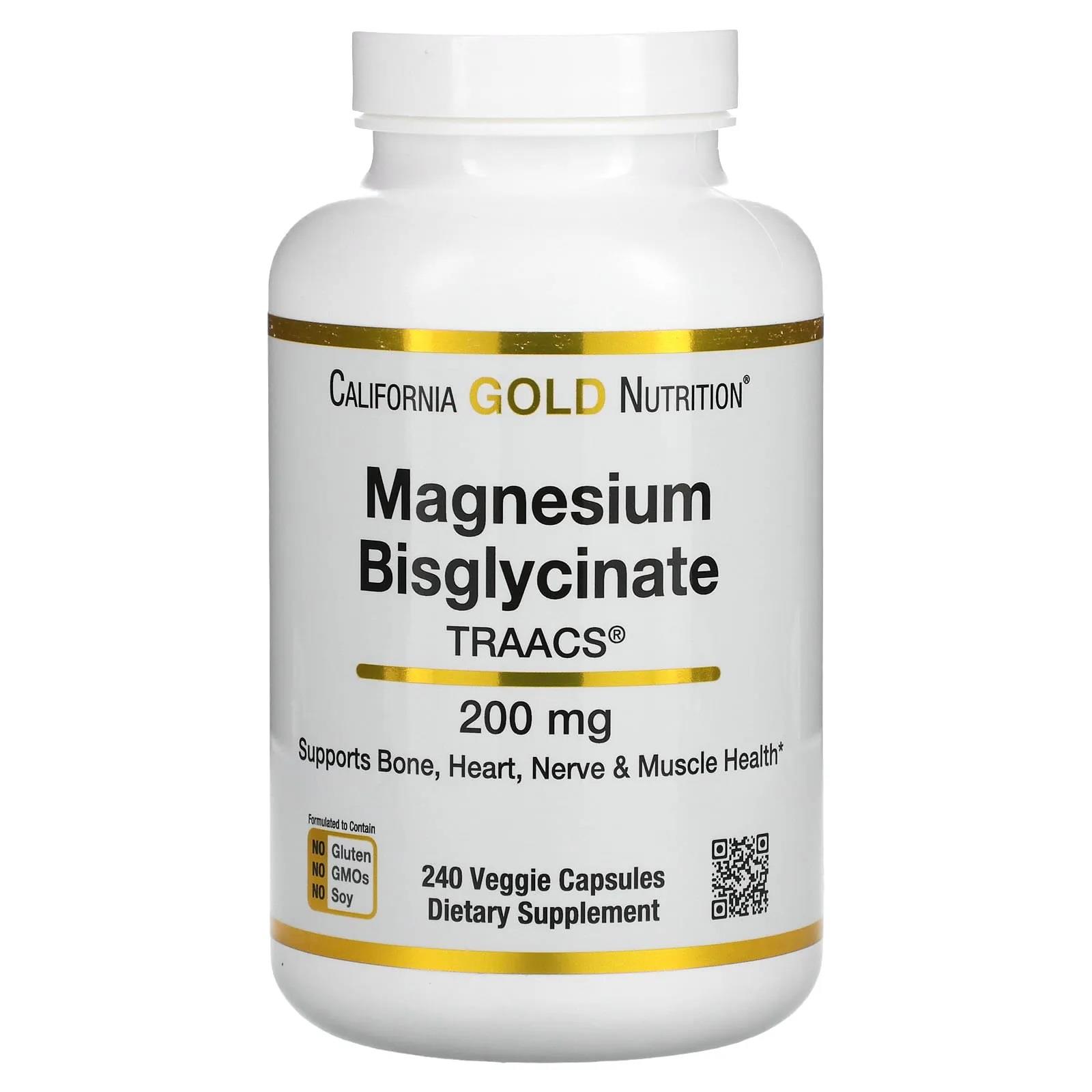 California Gold Nutrition Magnesium Bisglycinate 200 mg 240 Veggie Capsules-California Gold Nutrition