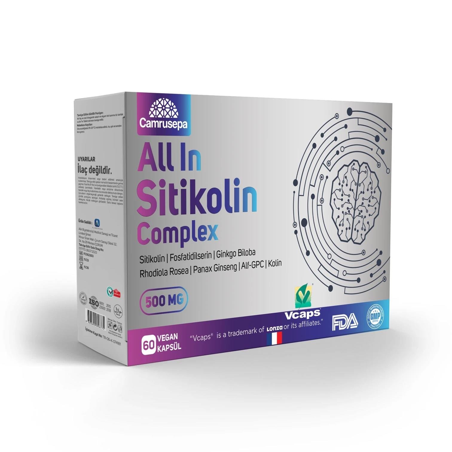 Camrusepa All In Sitikolin Complex 500 mg 60 Vegan Kapsül-Camrusepa