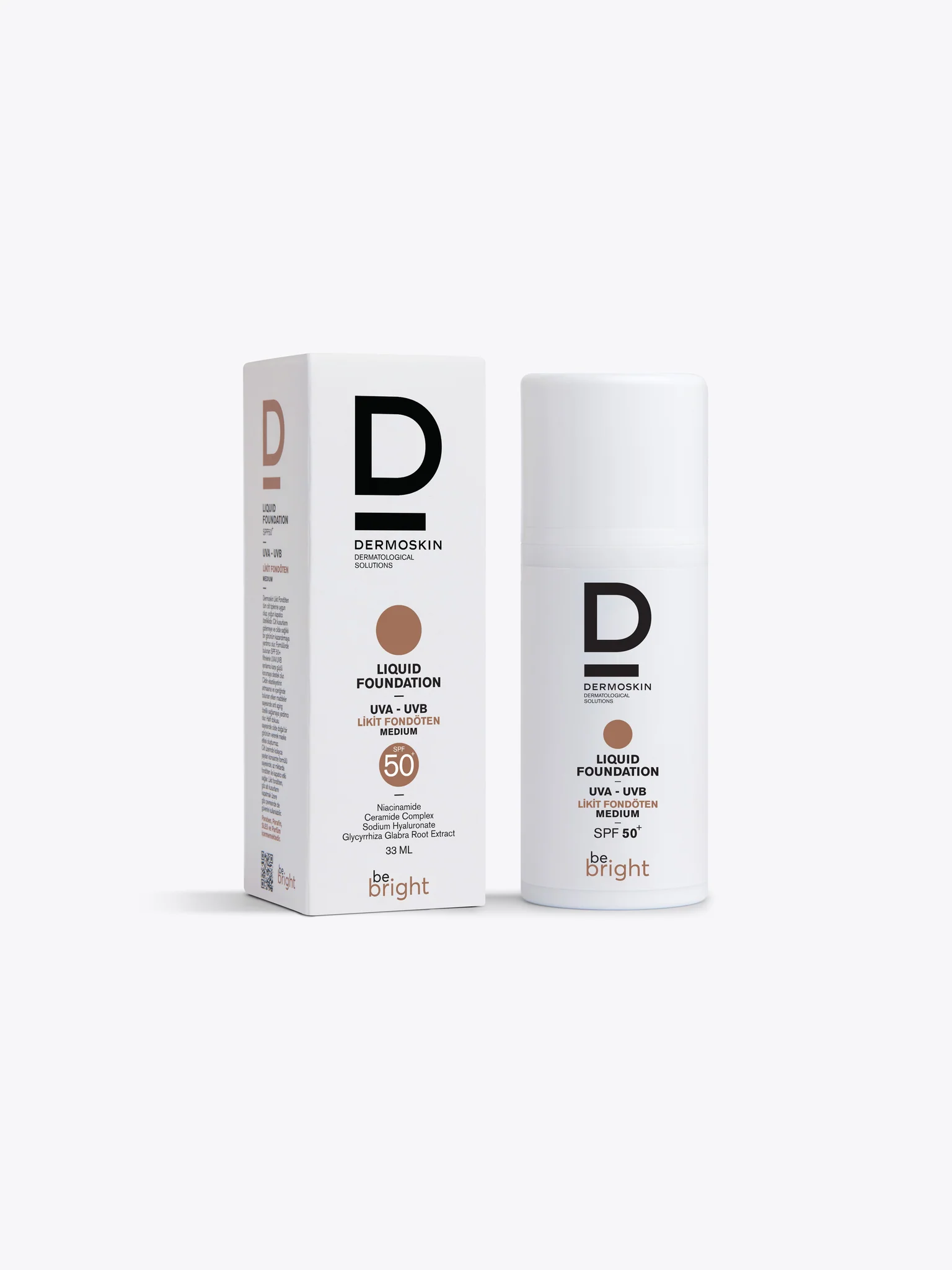 Dermoskin Be Bright SPF50+ Likit Fondöten 33ml Medium-Dermoskin