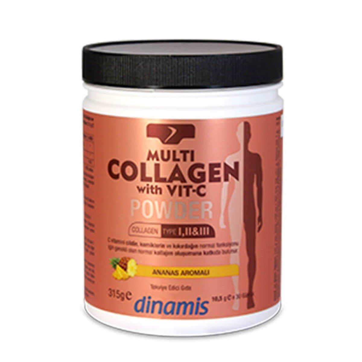 Dinamis Multi Collagen with Vit C Toz Ananas Aromalı 315 gr-Dinamis