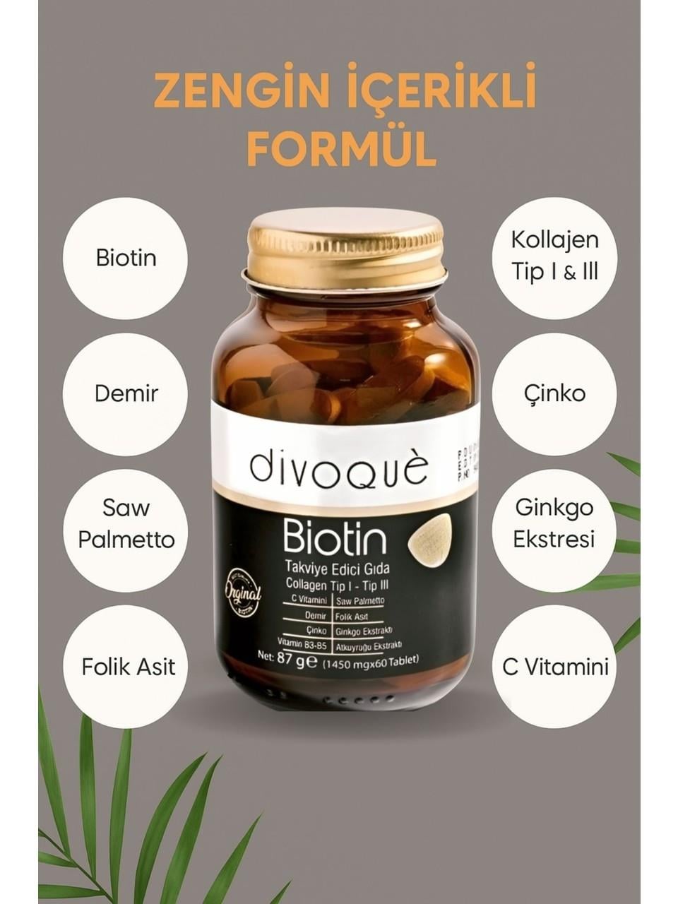Divogue Biotin 5000 Mcg Kolajen Çinko ve Vitaminlerle Tüm Vücut Desteği 60 Tablet-DİVOGUE
