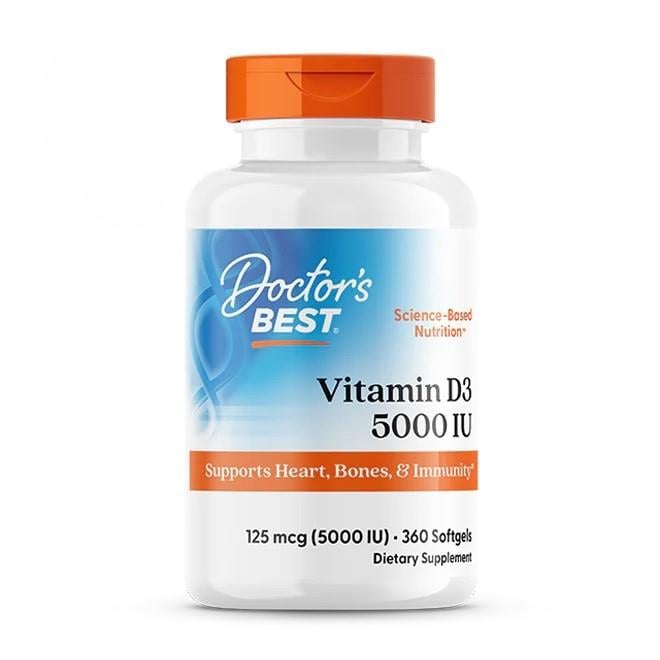 Doctor's Best Vitamin D3 125 mcg 5,000 IU 360 Softgels-Doctor's Best