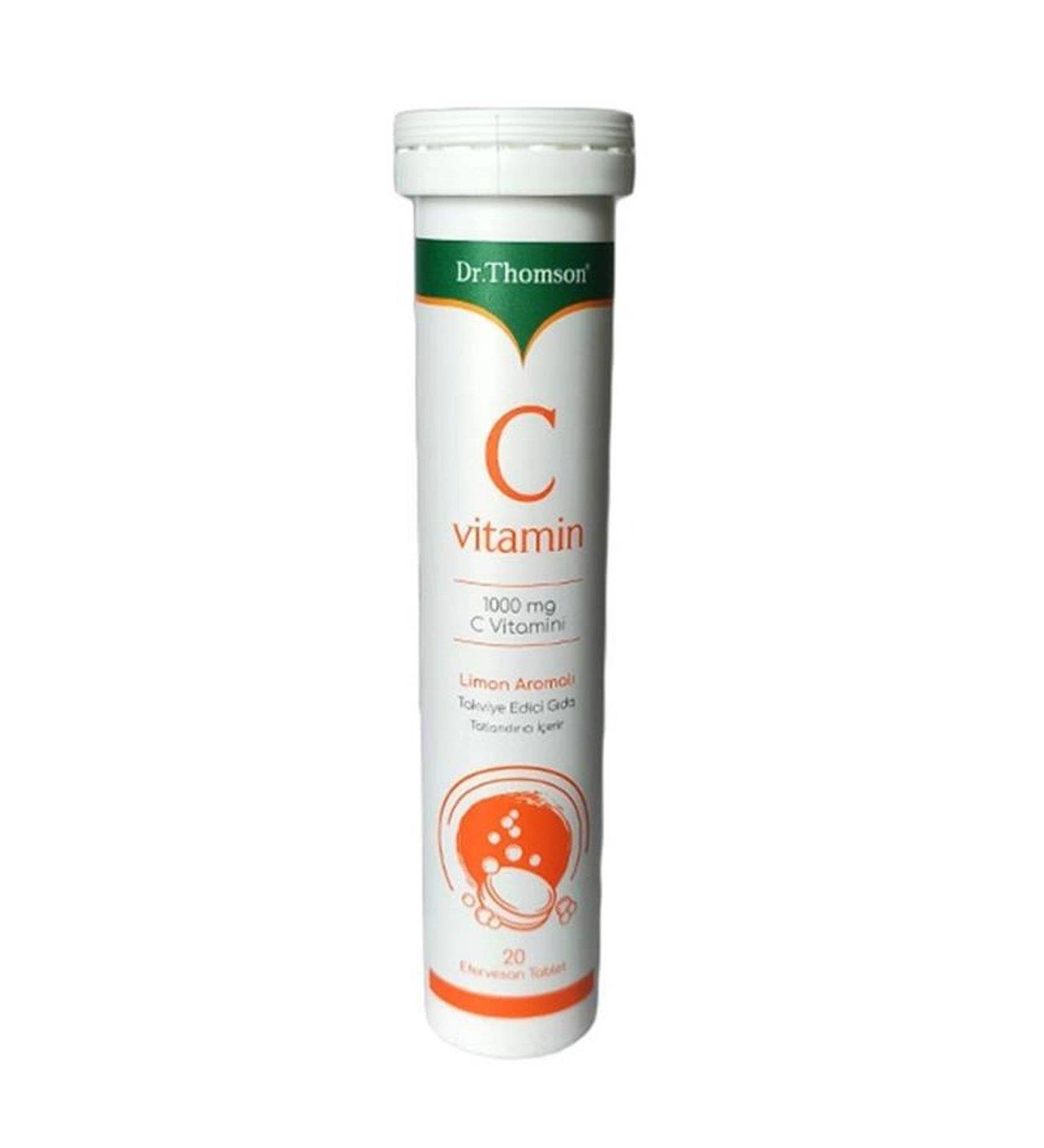 Dr. Thomson C Vitamini Limon Aromalı 20 Efervesan Tablet 1000 mg 80 gr-Dr. Thomson