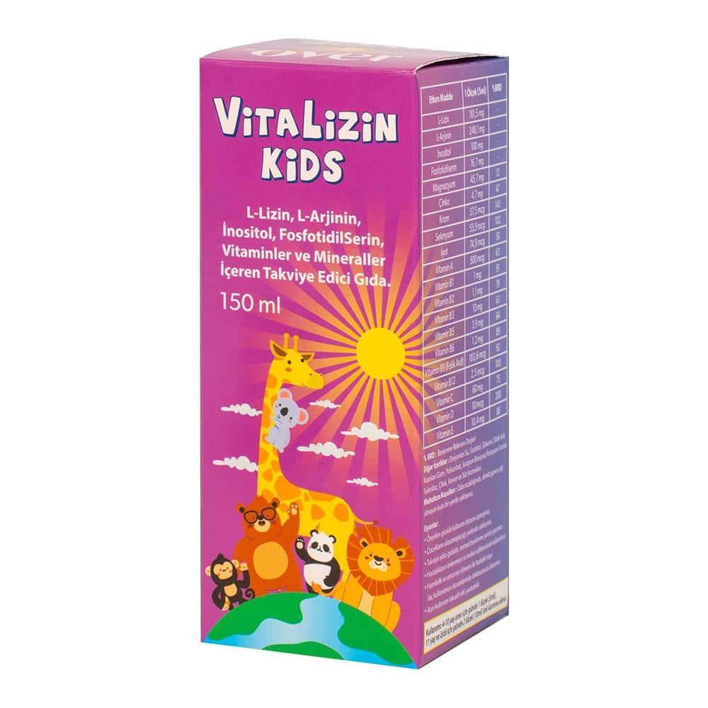 Dr. Over Vitalizin Kids L-Lizin L-Arjinin Fosfotidilserin İnositol Vitaminler ve Mineraller İçeren Takviye Edici Gıda 150 ml-Dr. Over