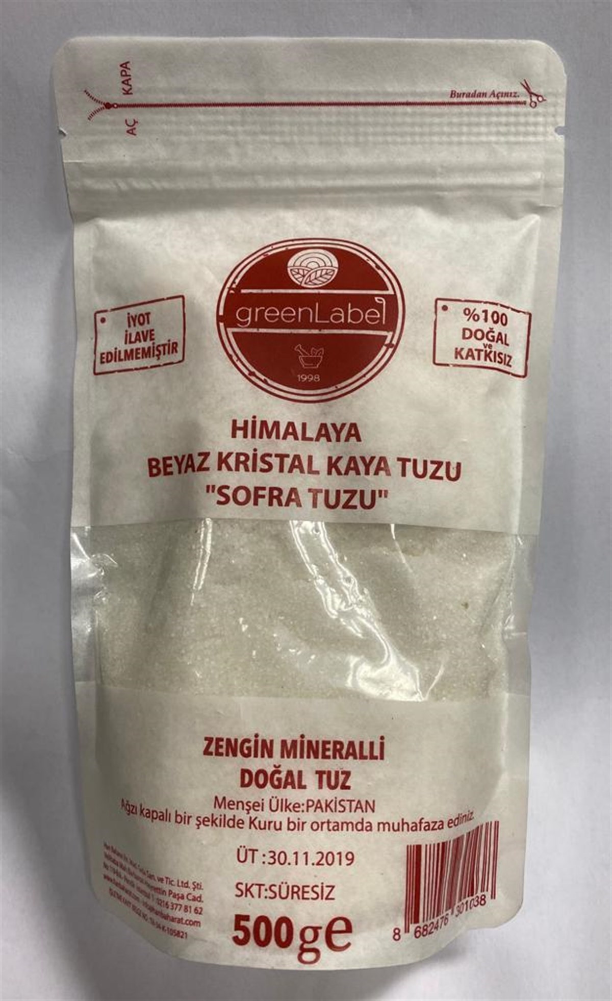 Green Label Himalaya Beyaz Kristal Kaya Tuzu 500 gr